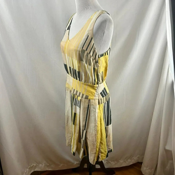 Maeve Anthropologie Dress Silk Blend A Line Sleeveless Geometric Yellow Black - Picture 5 of 9